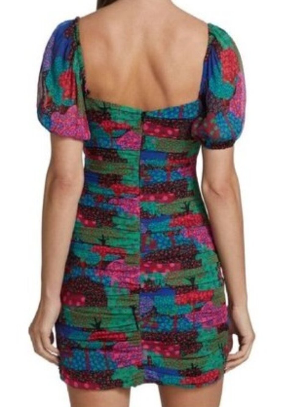 NEW RHODE CLARA COLORFUL PATCHWORK PLEATED MINI DRESS IN ENCHANTED WOODS SIZE 4 - Picture 2 of 11